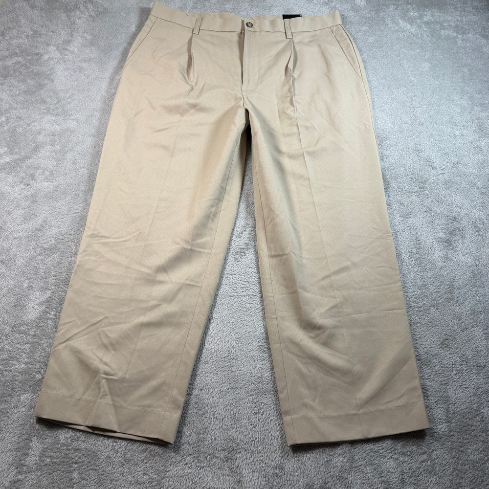 IZOD Golf Classix Elite Pants Mens 36x29 Tan Pleated Herringbone Performance UPF
